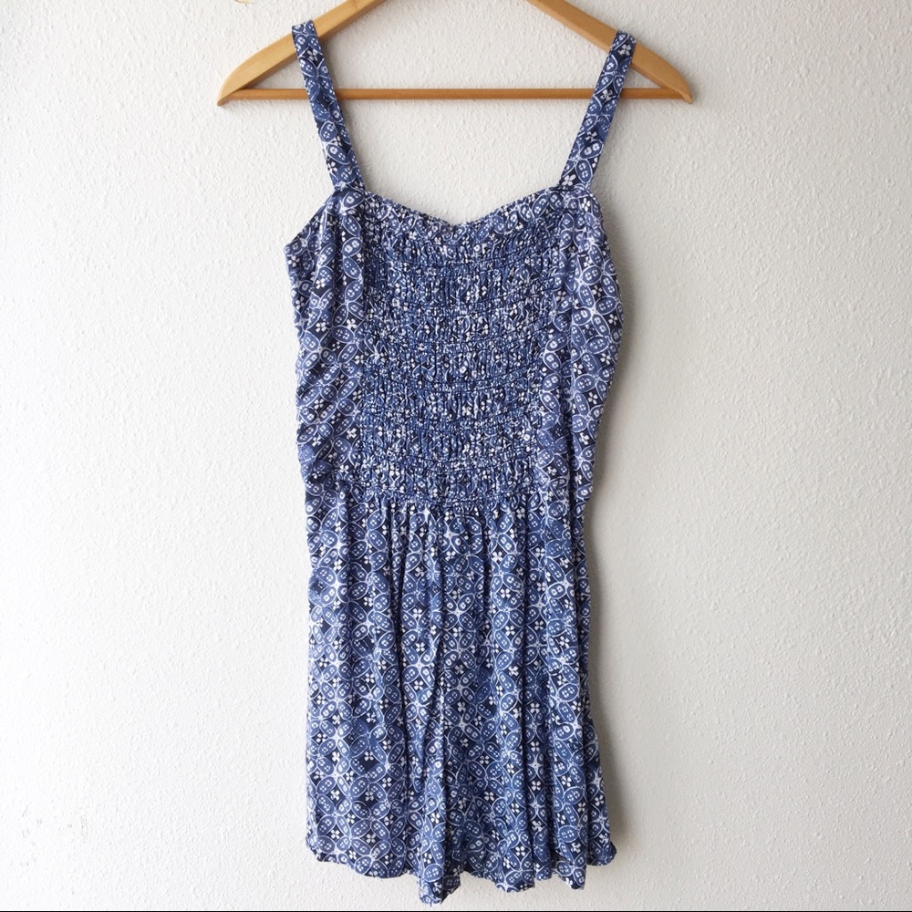 Abercrombie & Fitch Smocked Paisley Romper Blue